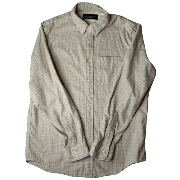 Abercrombie Fitch Mens Soft AF Flannel Houndstooth Ivory L Long Sleeve Casual - Picture 1 of 8